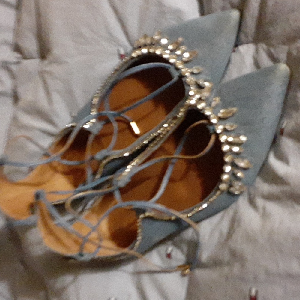 Aquazzura Denim Crystal Flats Sz39 Italy